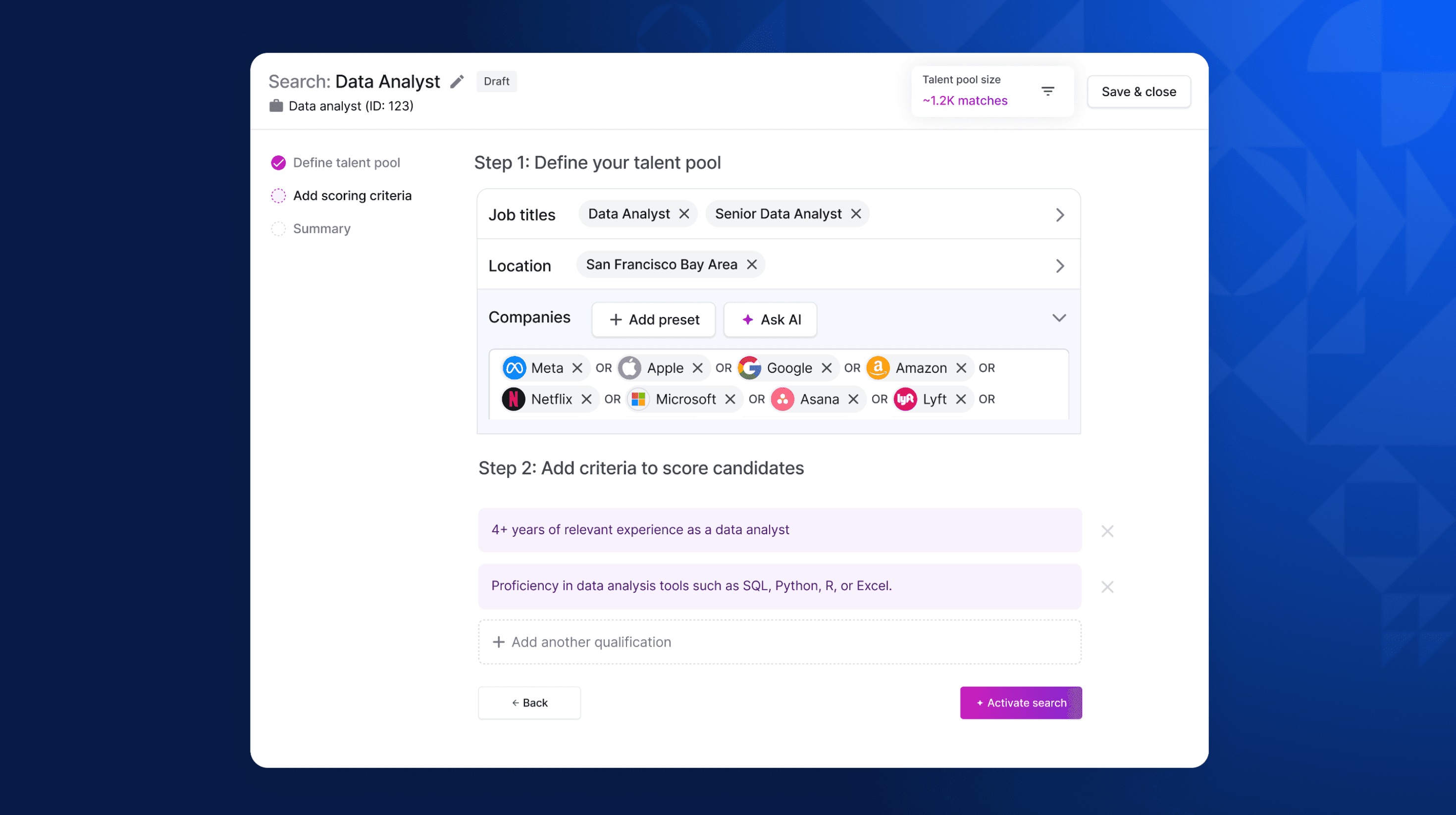 AI Sourcing: Intake Screen