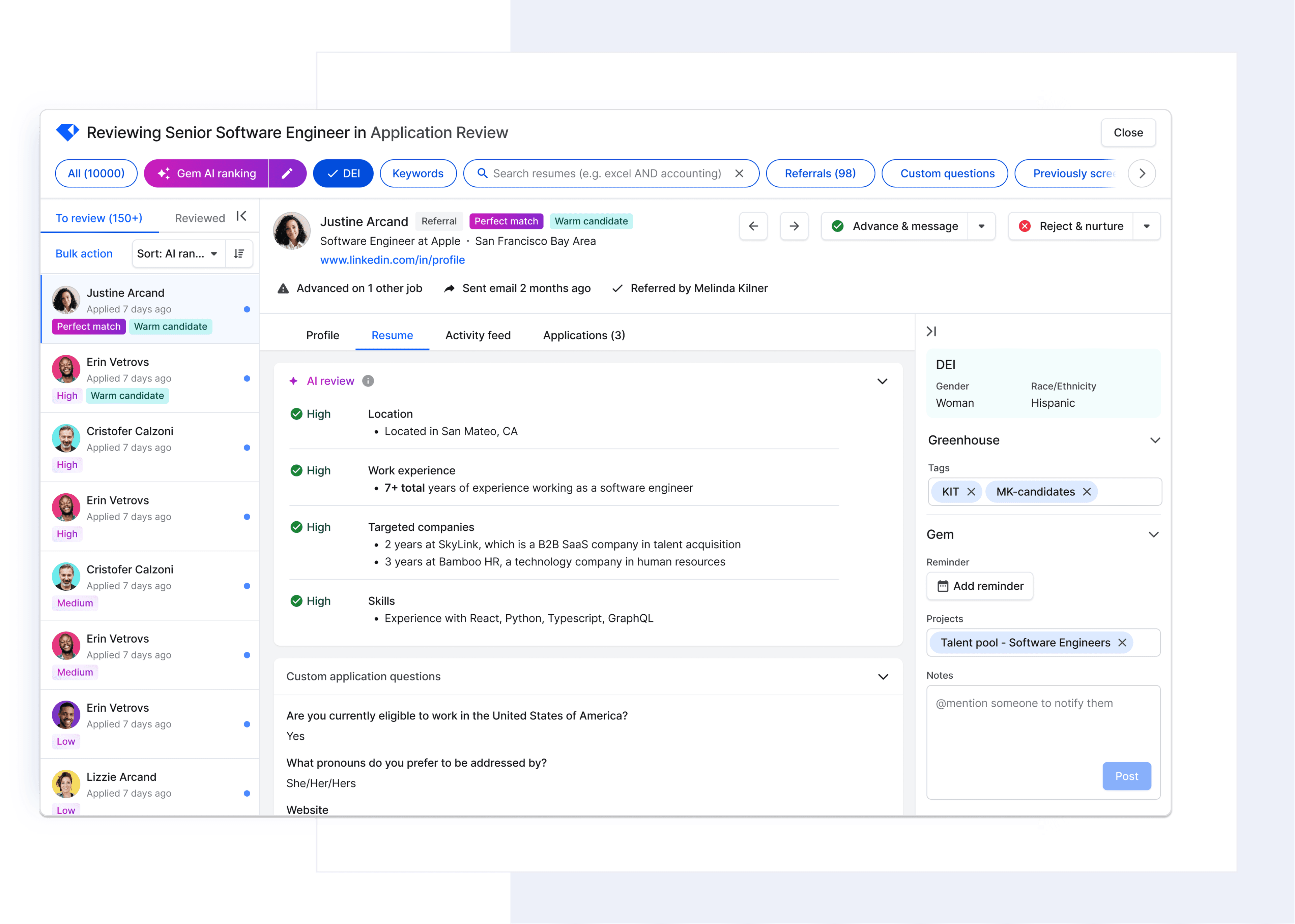 AI Inbound Ranking Mock | Gem AI 2024 Announcement
